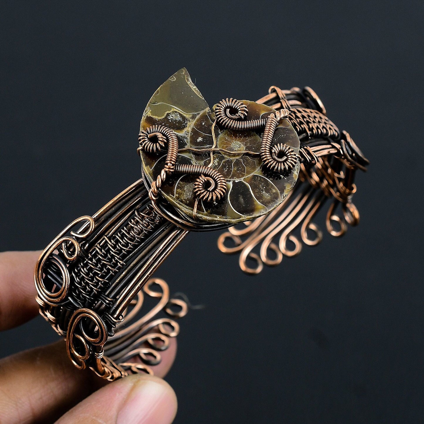 Brown Ammonite Gemstone Cuff Bangle