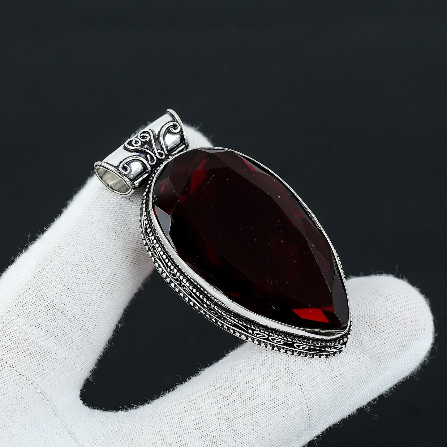 Red Garnet Pear Gemstone Pendant