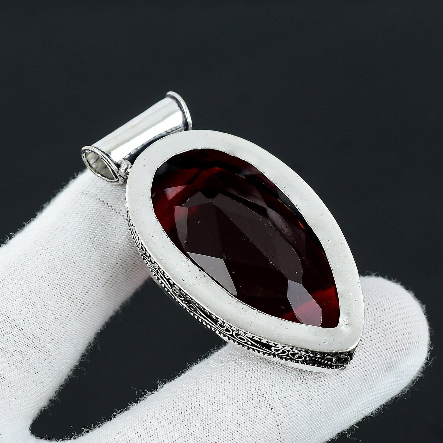 Red Garnet Pear Gemstone Pendant