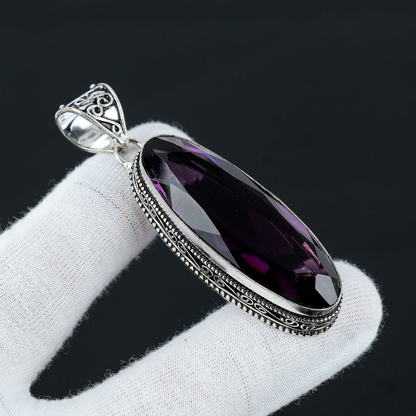 Oval Purple Amethyst Silver Pendant