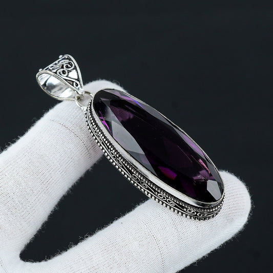 Oval Purple Amethyst Silver Pendant