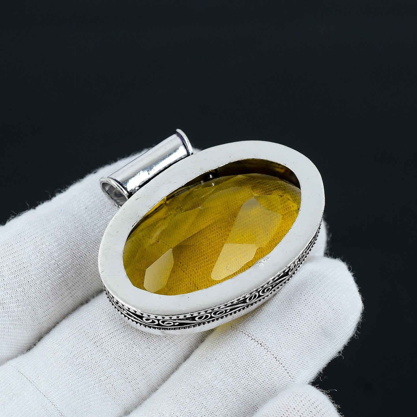 Yellow Citrine Gemstone Silver Pendant
