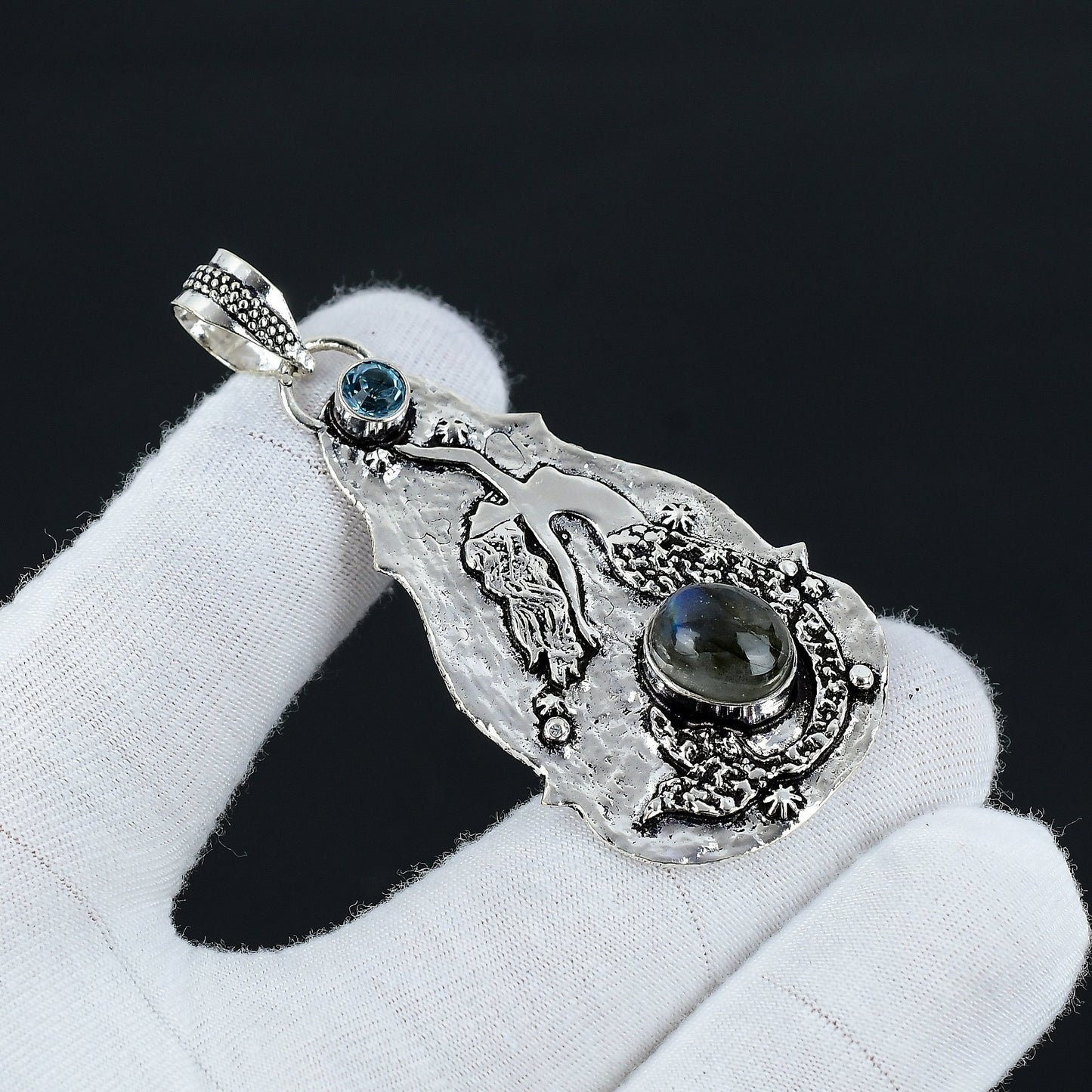 Blue Topaz & Labradorite Gemstone Pendant
