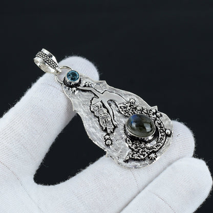 Blue Topaz & Labradorite Gemstone Pendant