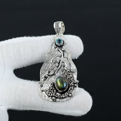 Blue Topaz & Labradorite Gemstone Pendant