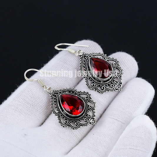 Red Garnet Gemstone Earrings
