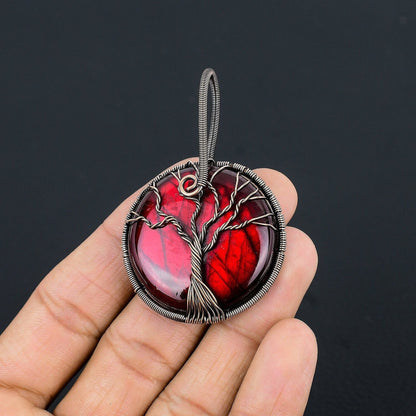 Red Fire Labradorite Gemstone Pendant