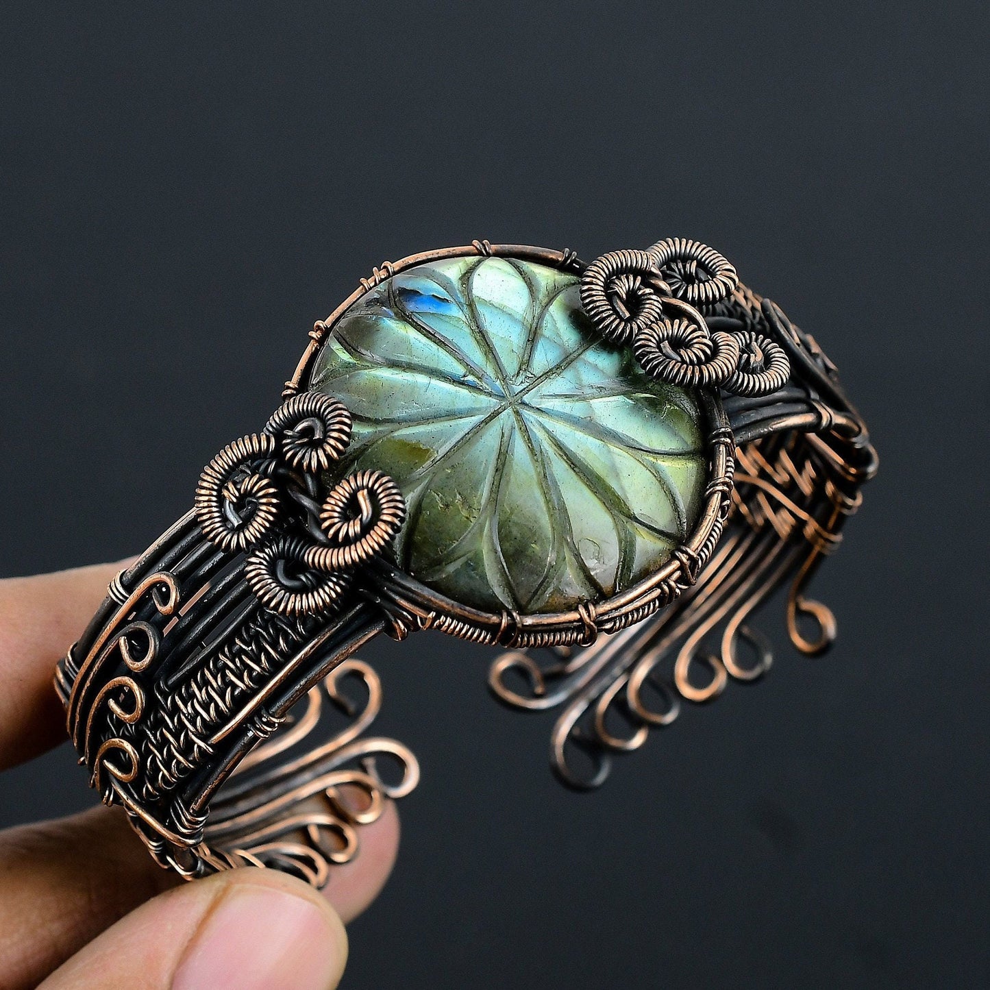 Blue Labradorite Gemstone Copper Cuff Bracelet