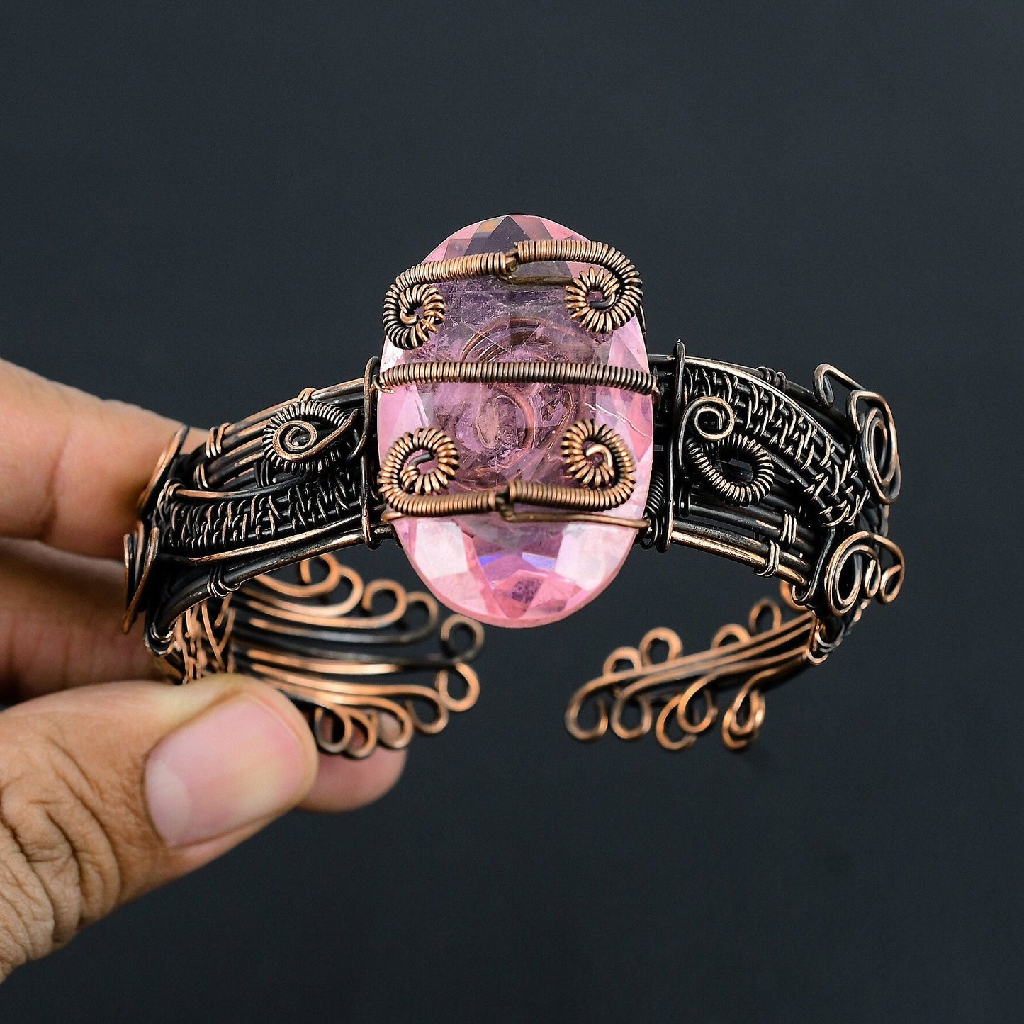 Pink Kunzite Gemstone Cuff Bracelet