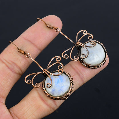 Copper Rainbow Moonstone Gemstone Earrings