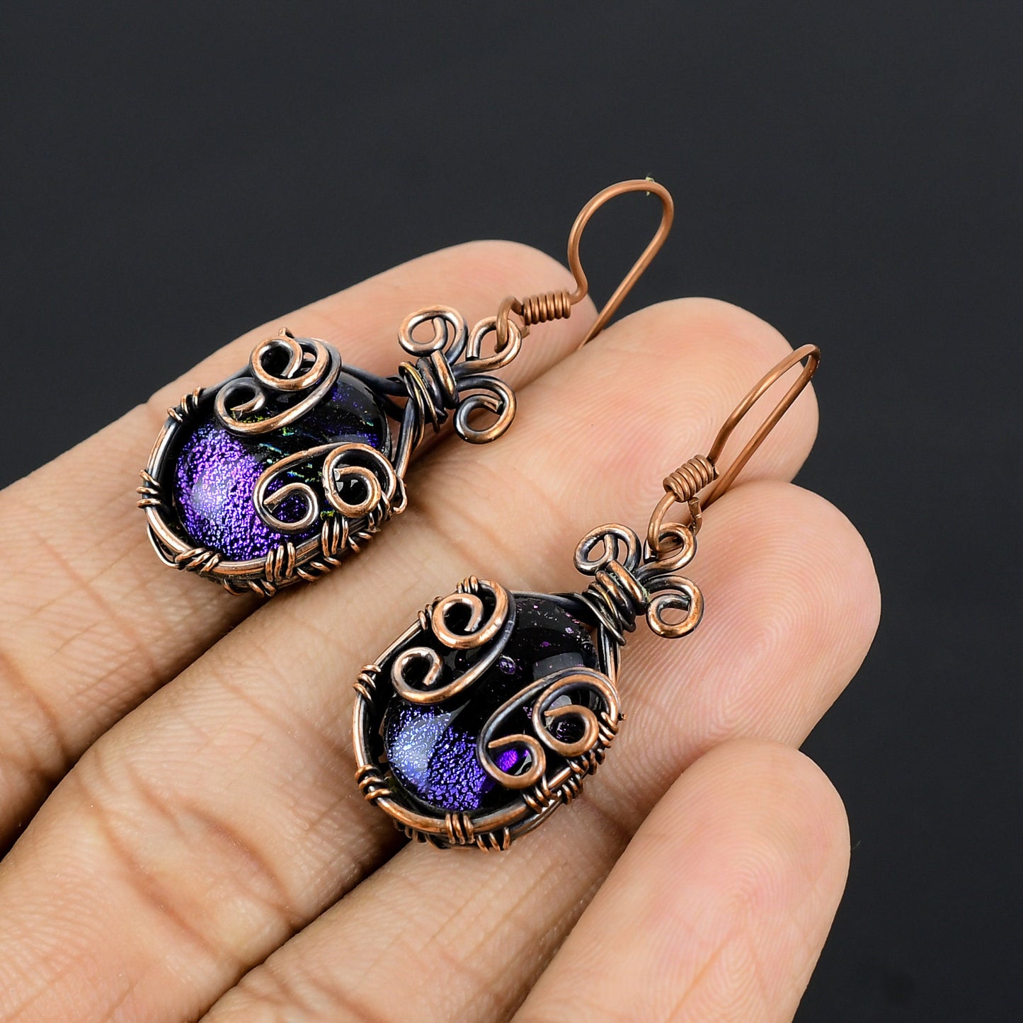 Copper Glass Gemstone Earrings