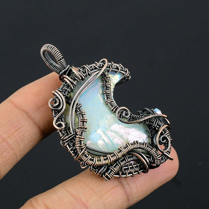 Copper Crescent Moon Gemstone Pendant