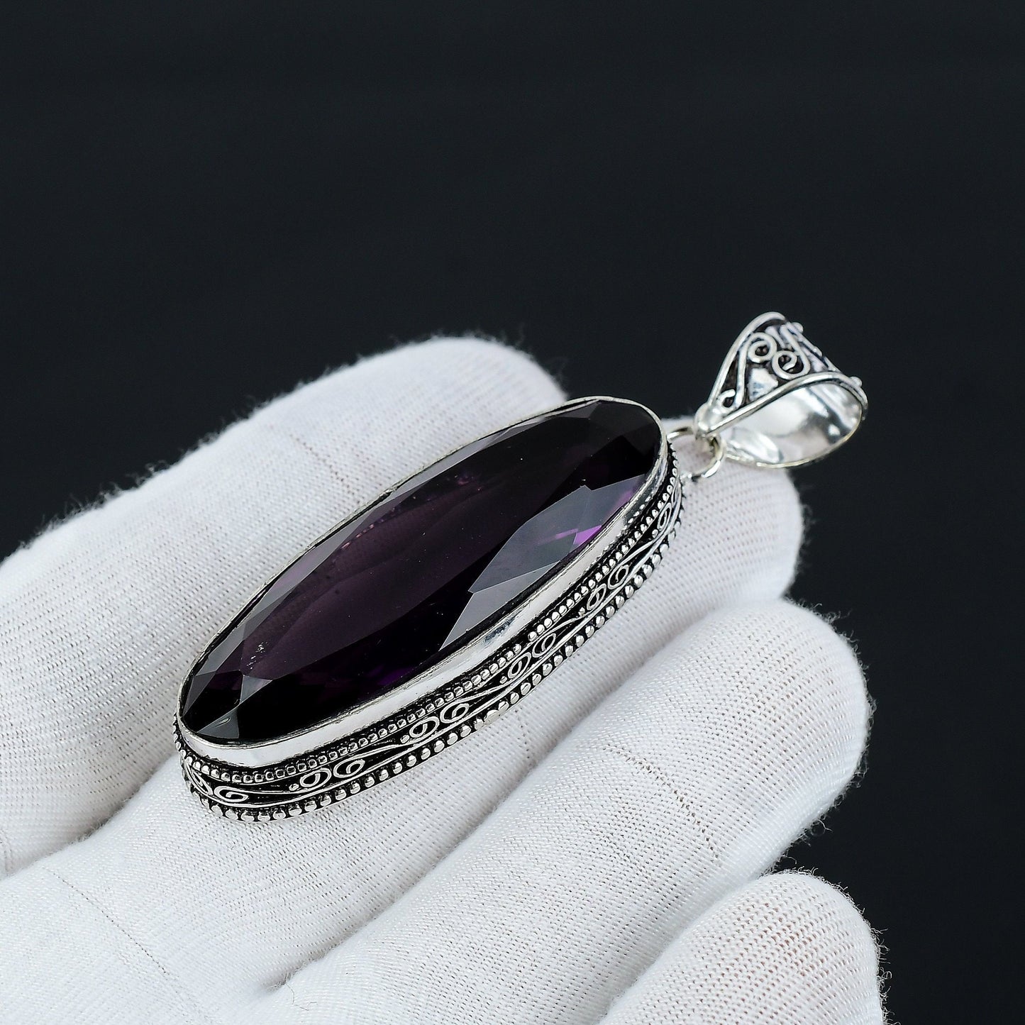 Oval Purple Amethyst Silver Pendant