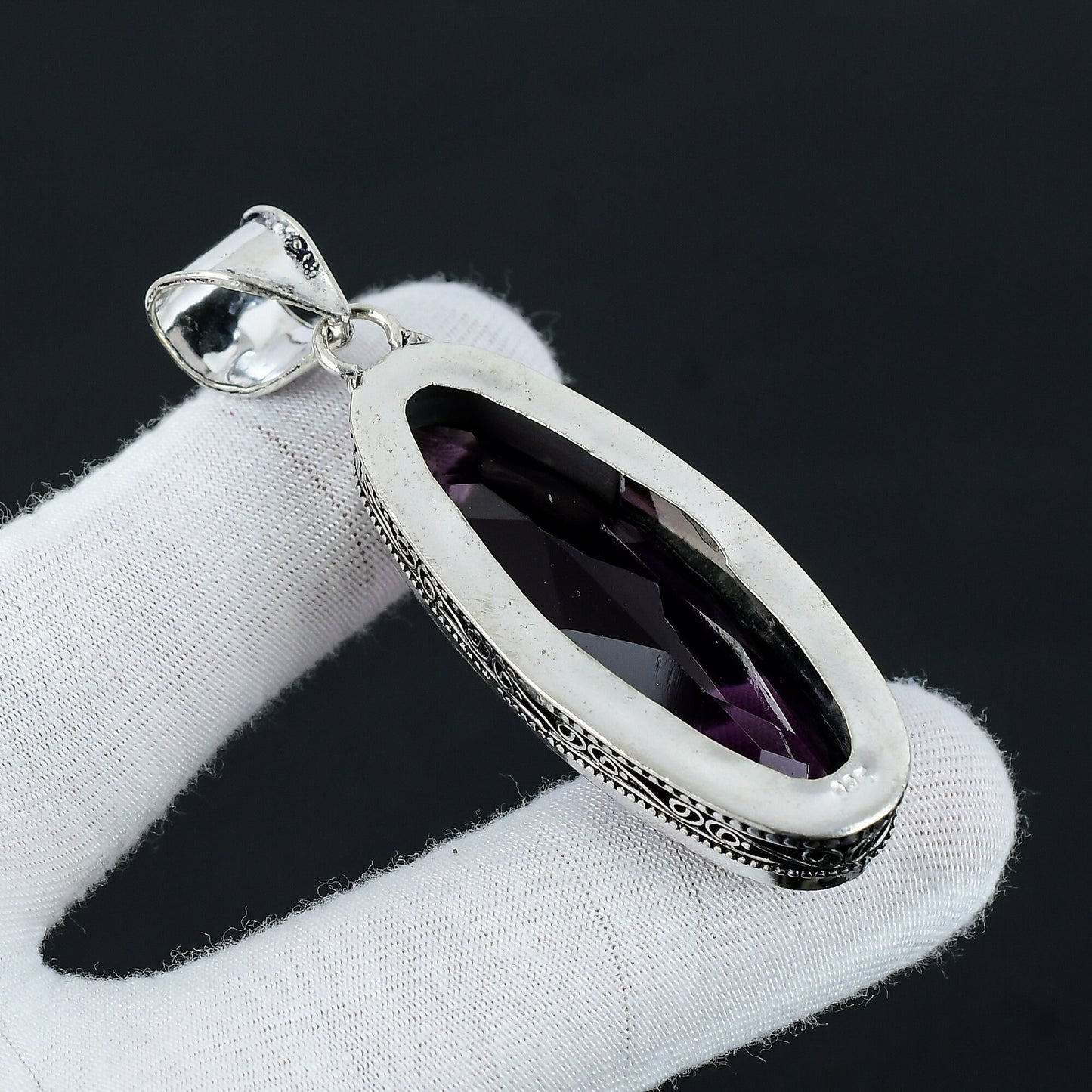 Oval Purple Amethyst Silver Pendant