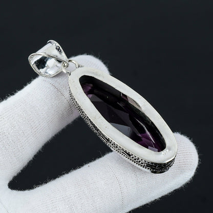 Oval Purple Amethyst Silver Pendant