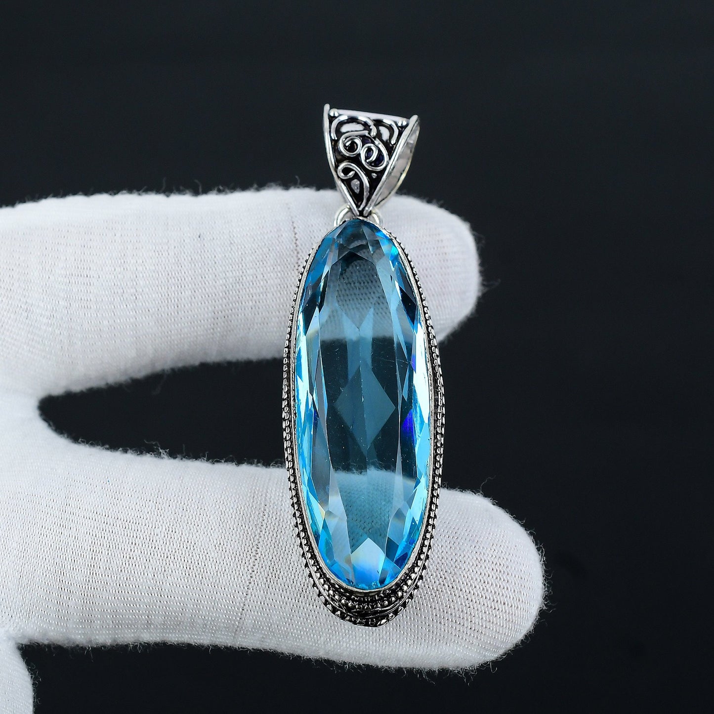 Swiss Blue Topaz Silver Pendant