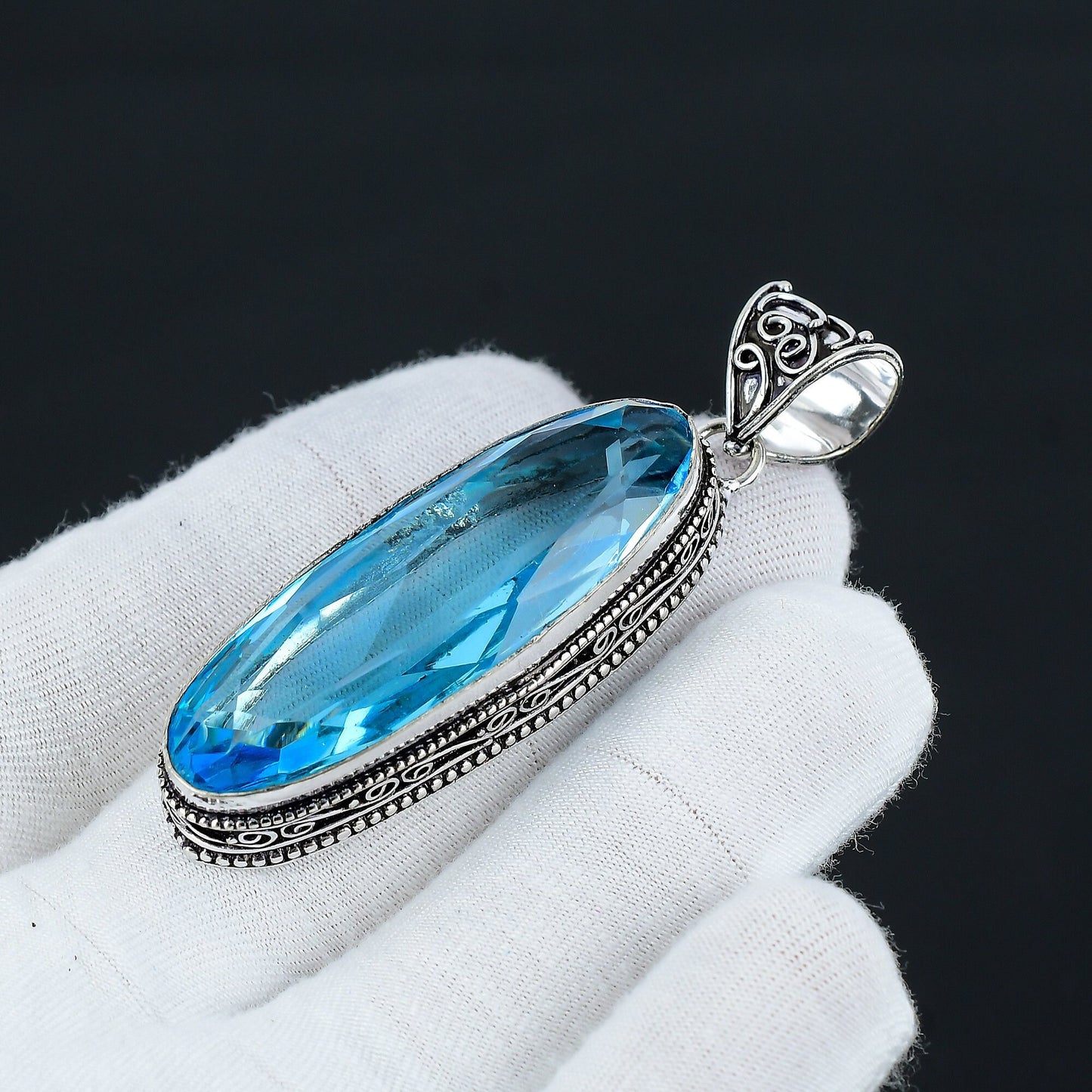 Swiss Blue Topaz Silver Pendant