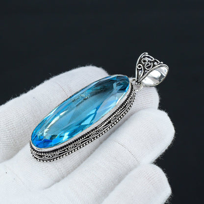 Swiss Blue Topaz Silver Pendant