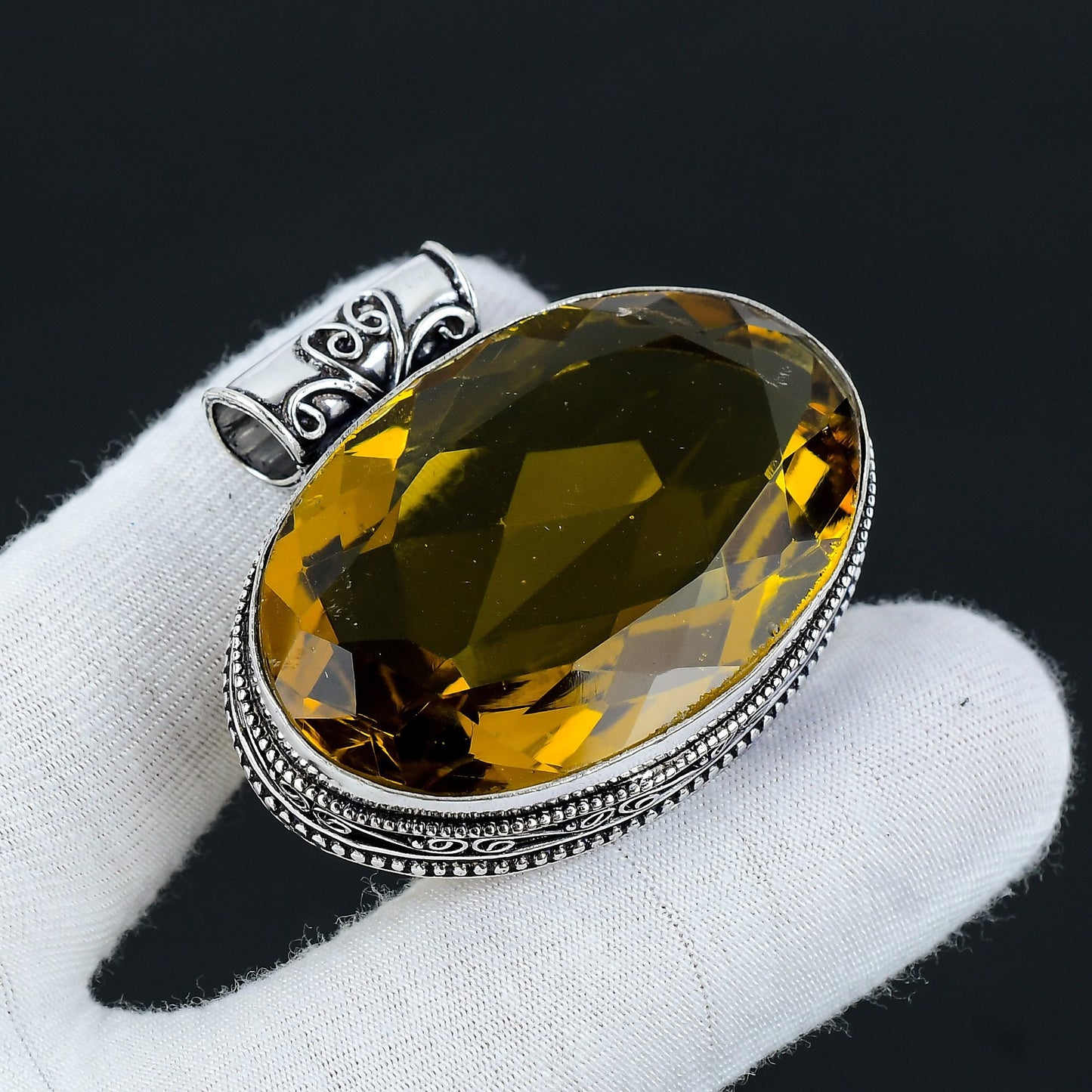 Yellow Citrine Gemstone Silver Pendant