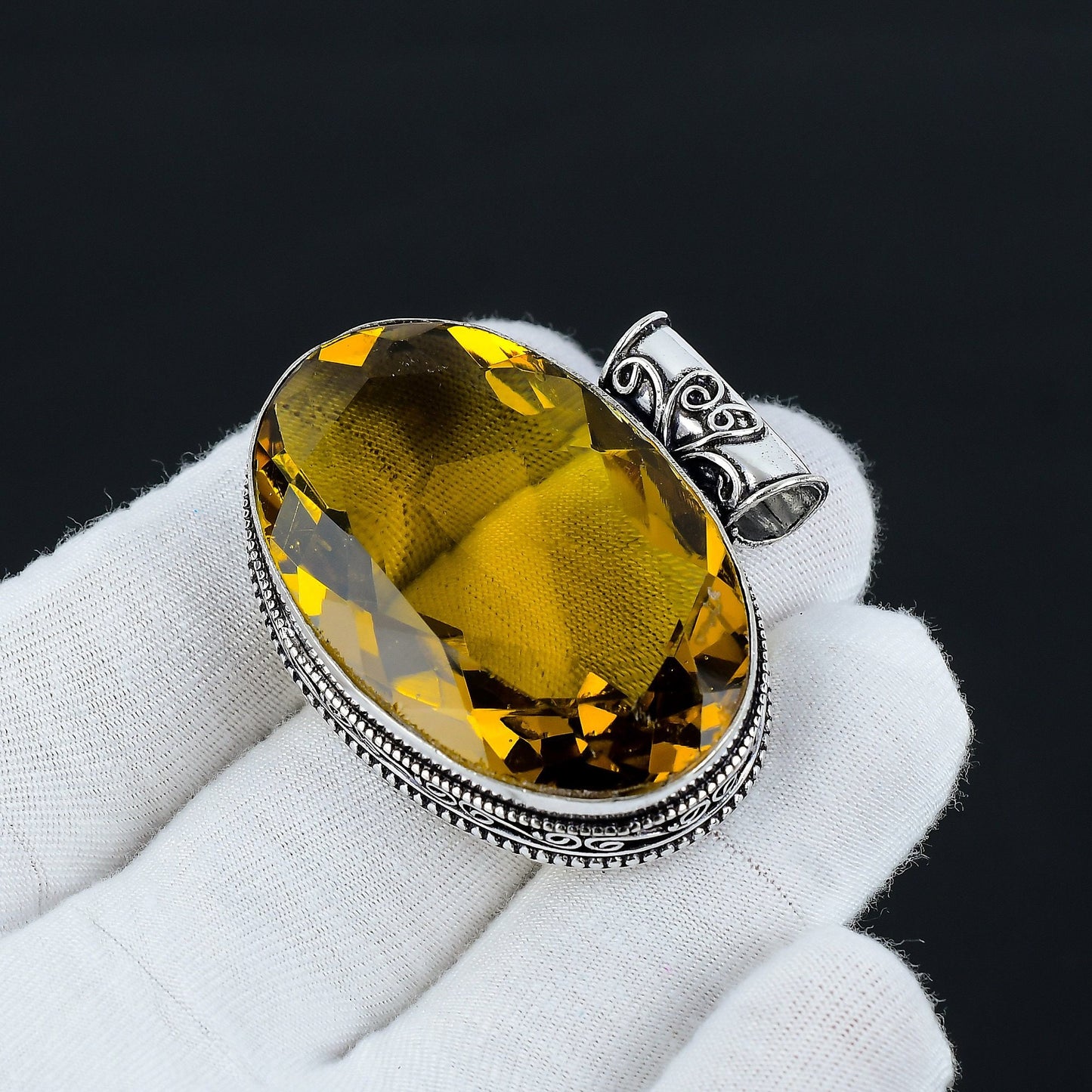 Yellow Citrine Gemstone Silver Pendant