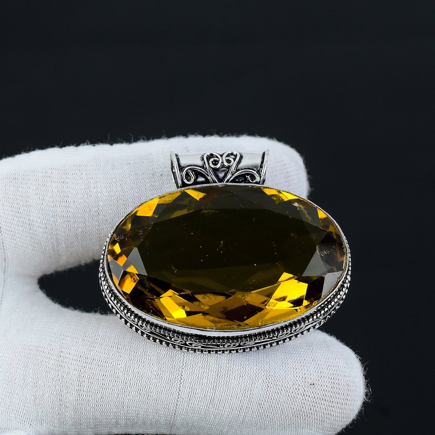 Yellow Citrine Gemstone Silver Pendant