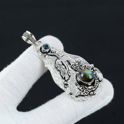 Blue Topaz & Labradorite Gemstone Pendant