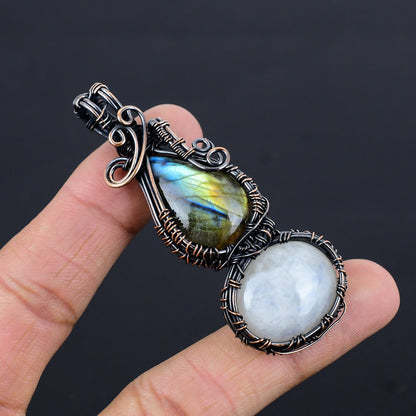 Blue Labradorite & White Moonstone Gemstone Pendant