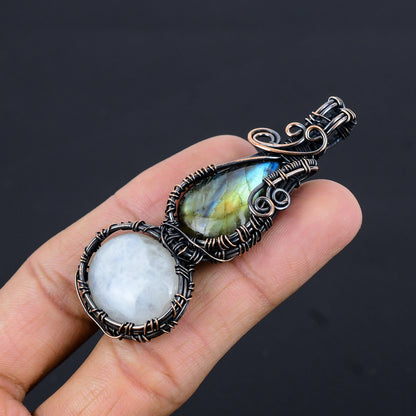 Blue Labradorite & White Moonstone Gemstone Pendant