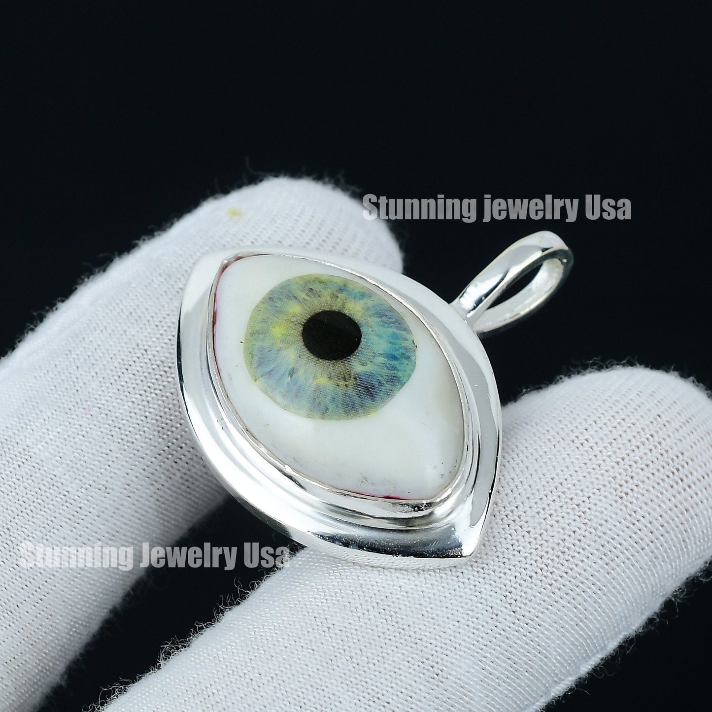 Ice Green Human Eye Gemstone Pendant