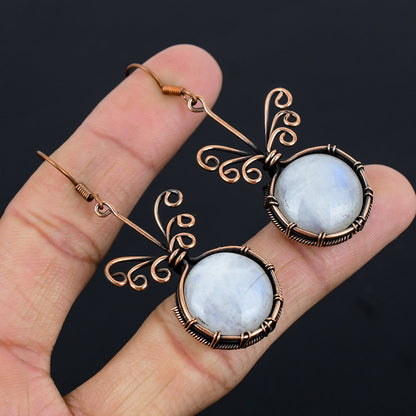 Rainbow Moonstone Gemstone Copper Earrings