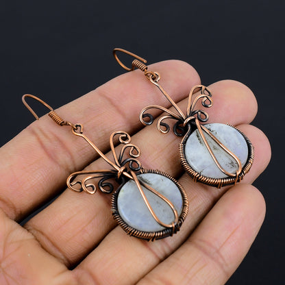 Rainbow Moonstone Gemstone Copper Earrings
