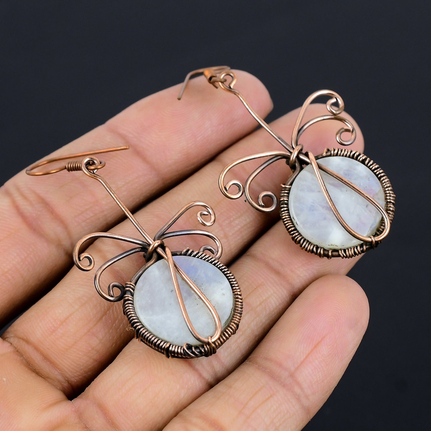Copper Rainbow Moonstone Gemstone Earrings