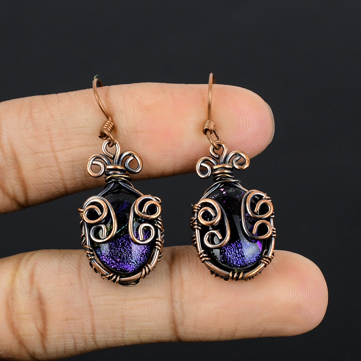 Copper Glass Gemstone Earrings