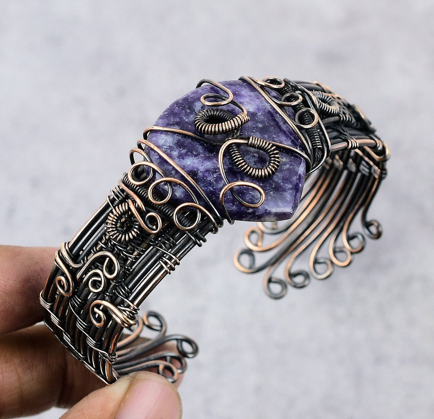 Purple Amethyst Gemstone Copper Cuff Bracelet
