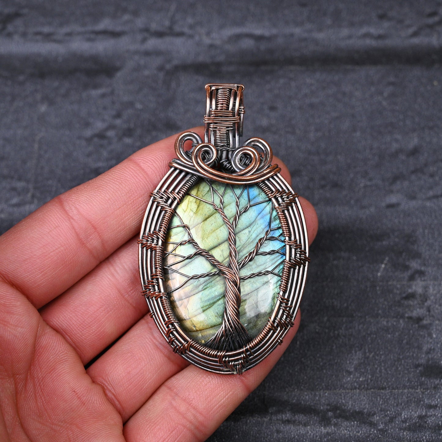 Blue-Green Labradorite Gemstone Pendant