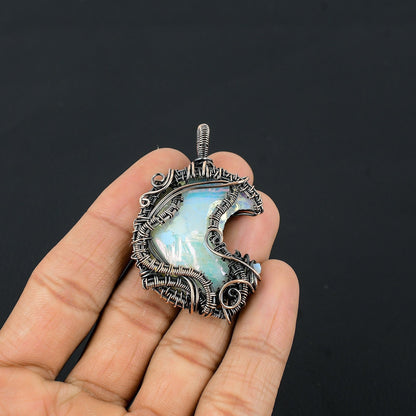 Copper Crescent Moon Gemstone Pendant