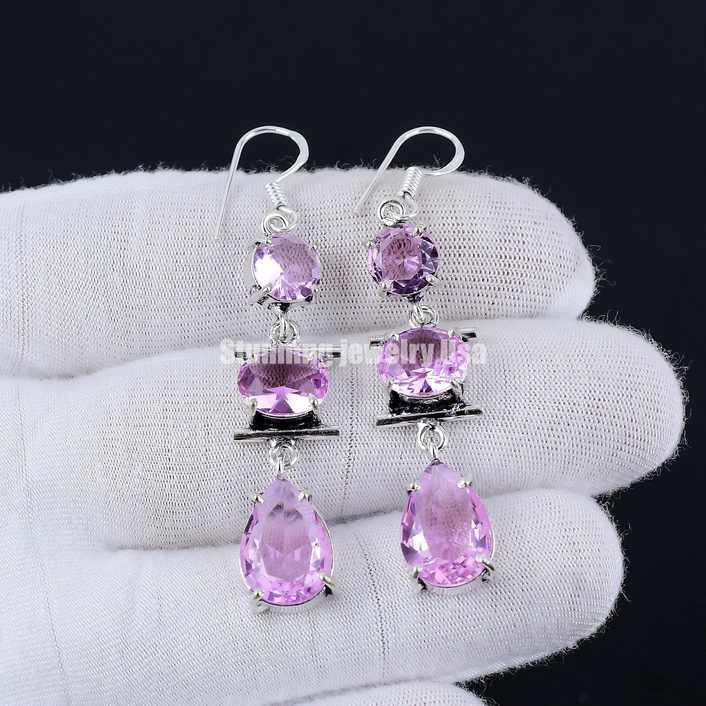 Pink Kunzite Gemstone Earrings