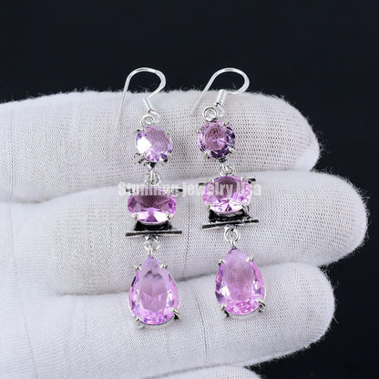 Pink Kunzite Gemstone Earrings