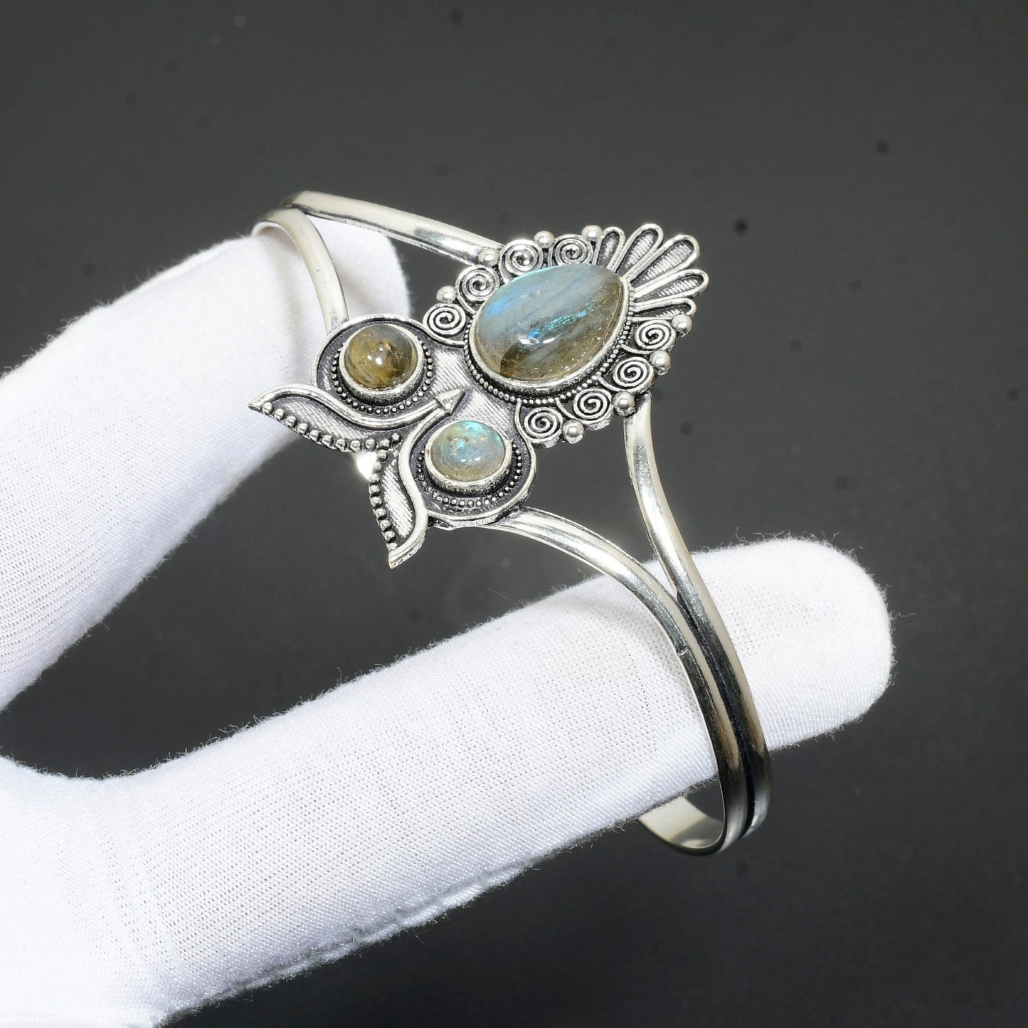 Blue Labradorite Gemstone Cuff Bangle