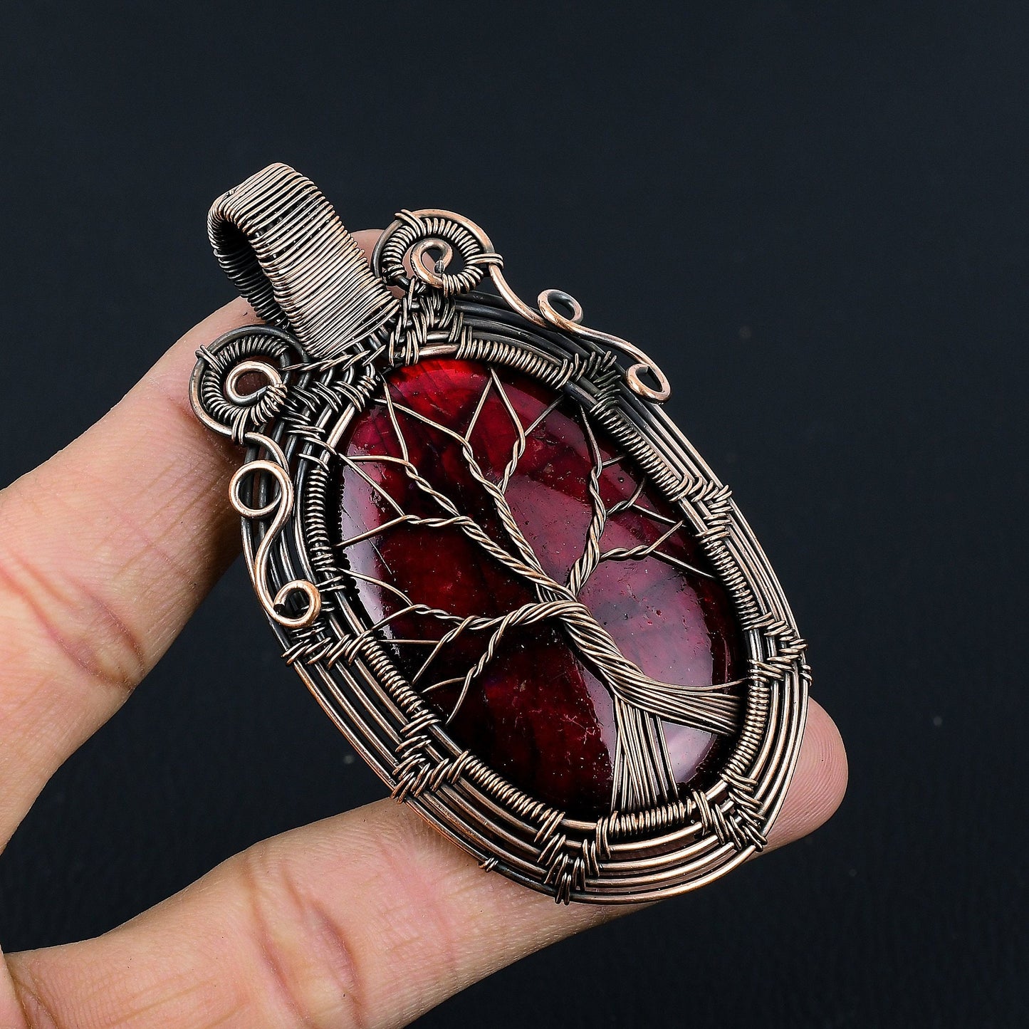 Red Fire Labradorite Gemstone Pendant