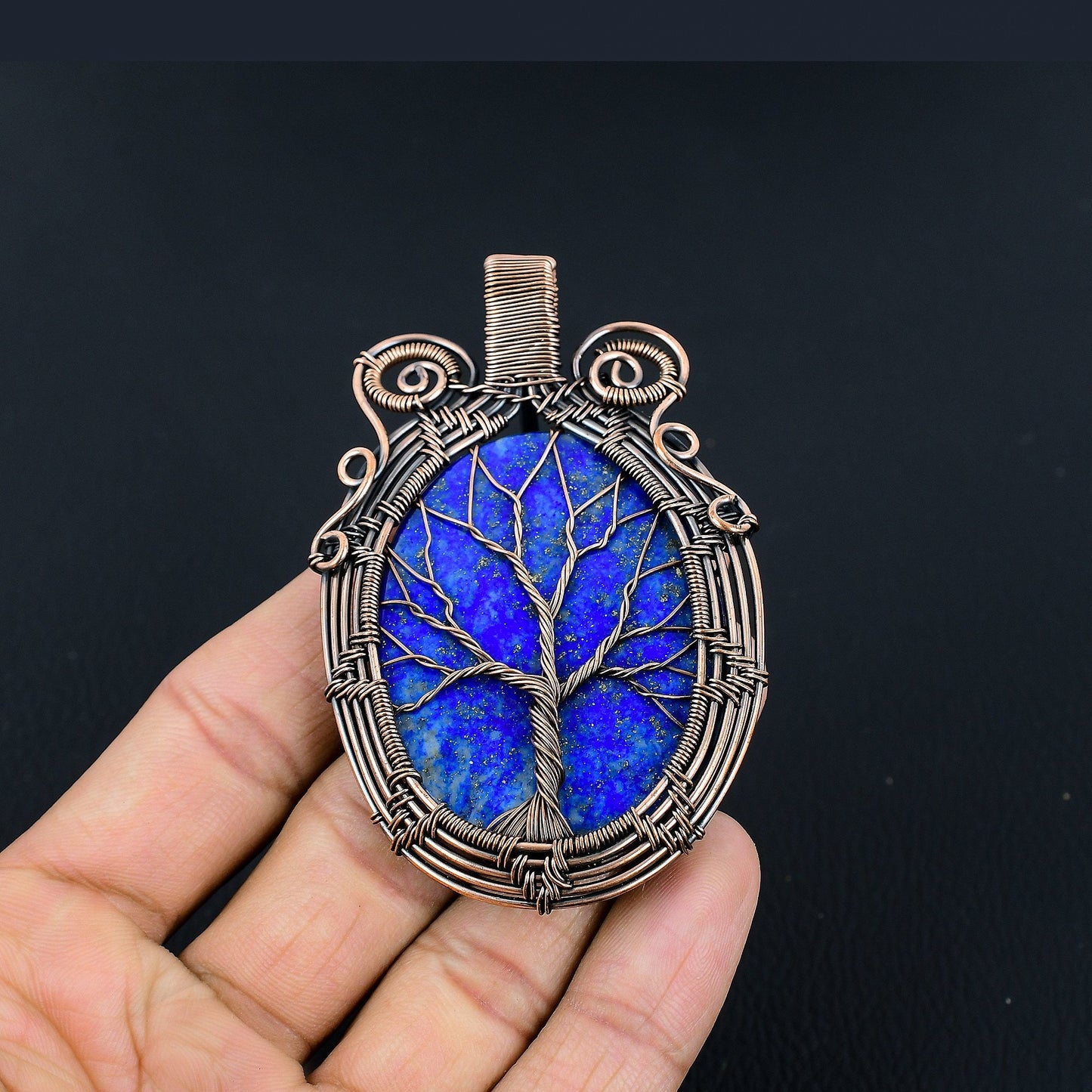 Blue Lapis Lazuli Gemstone Tree of Life Pendant