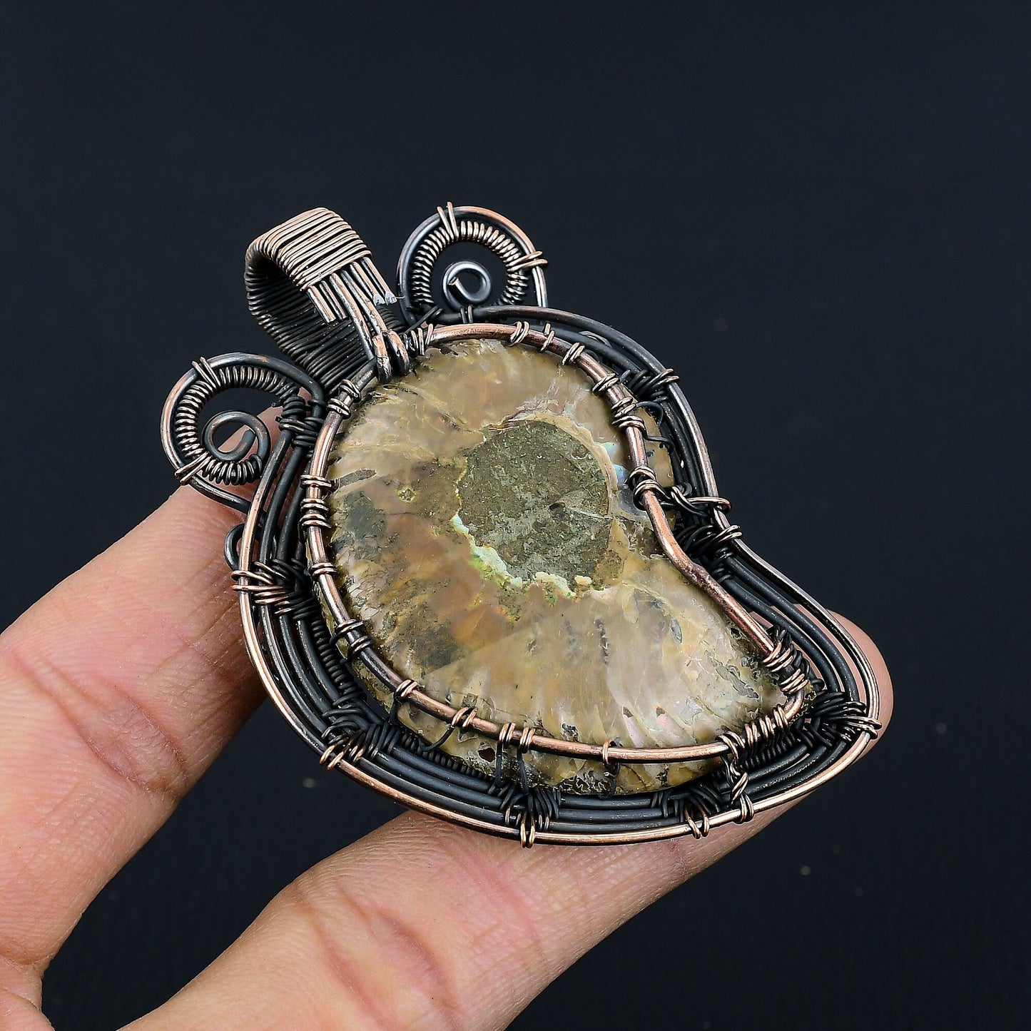 Copper Ammonite Gemstone Pendant