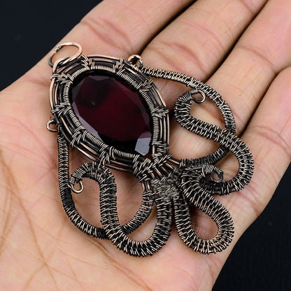 Red Garnet Gemstone Octopus Pendant