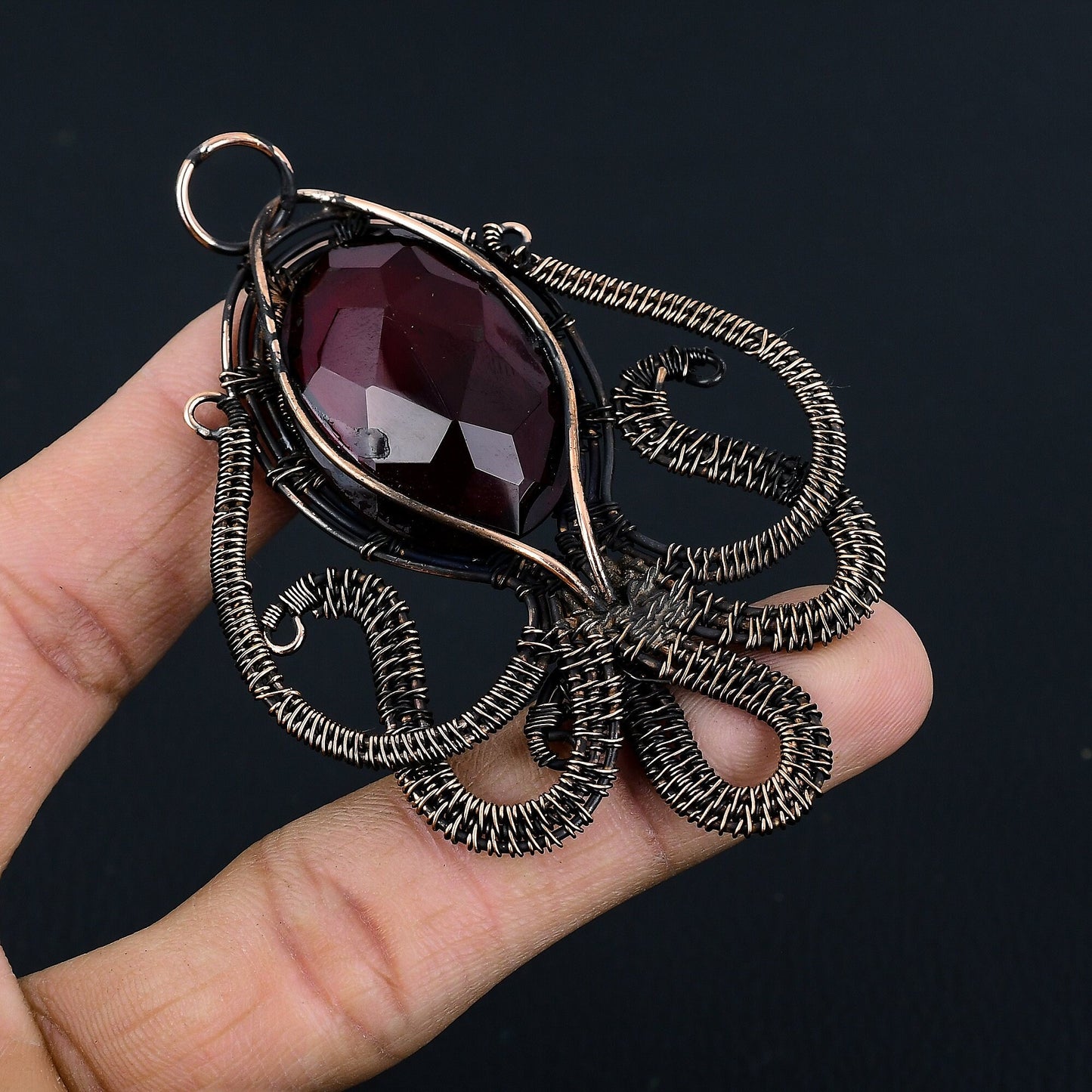 Red Garnet Gemstone Octopus Pendant