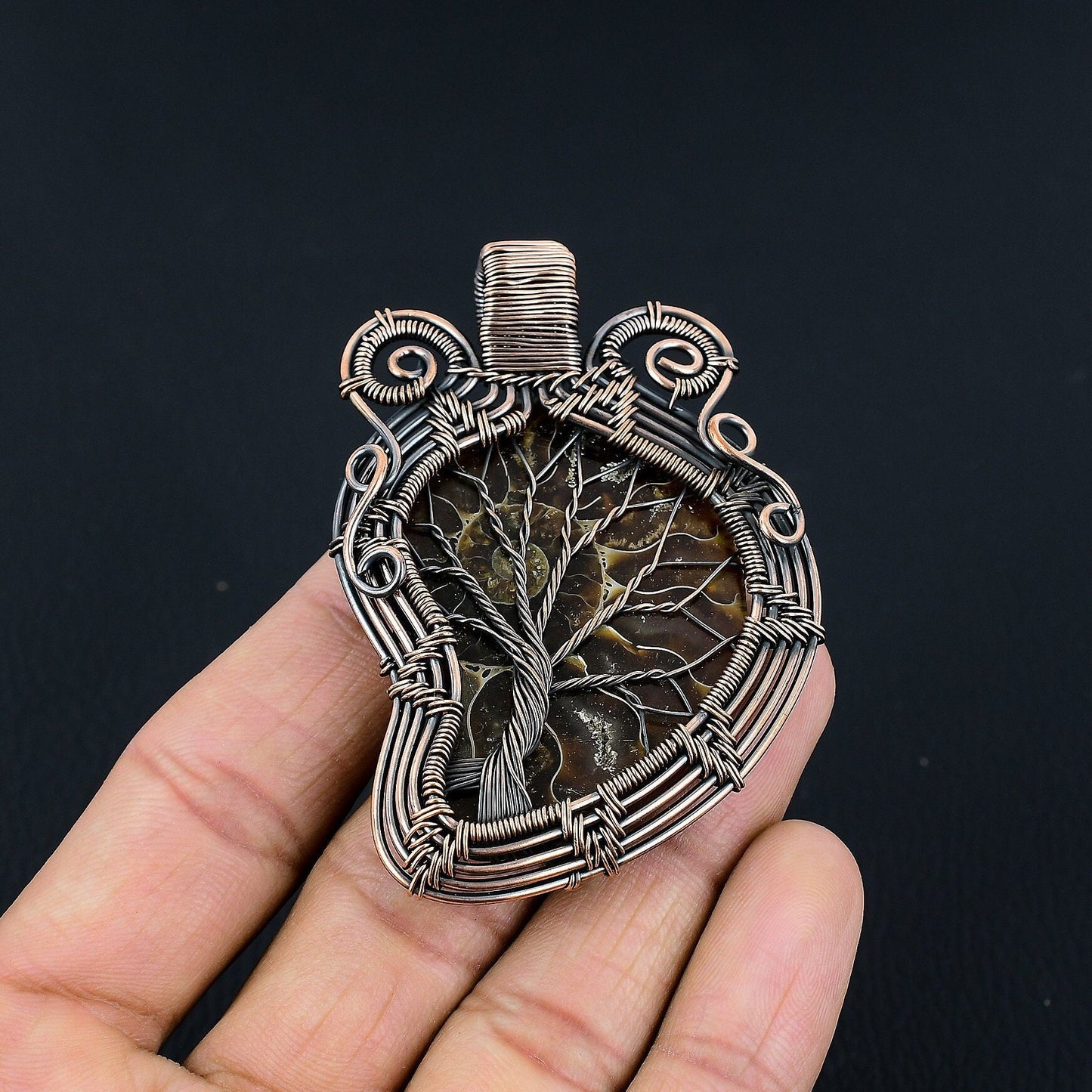 Copper Ammonite Gemstone Pendant