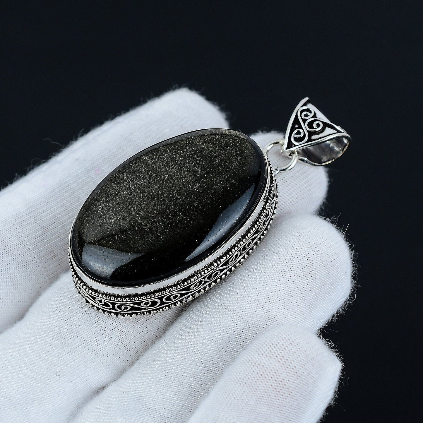 Silver Sheen Obsidian Gemstone Pendant