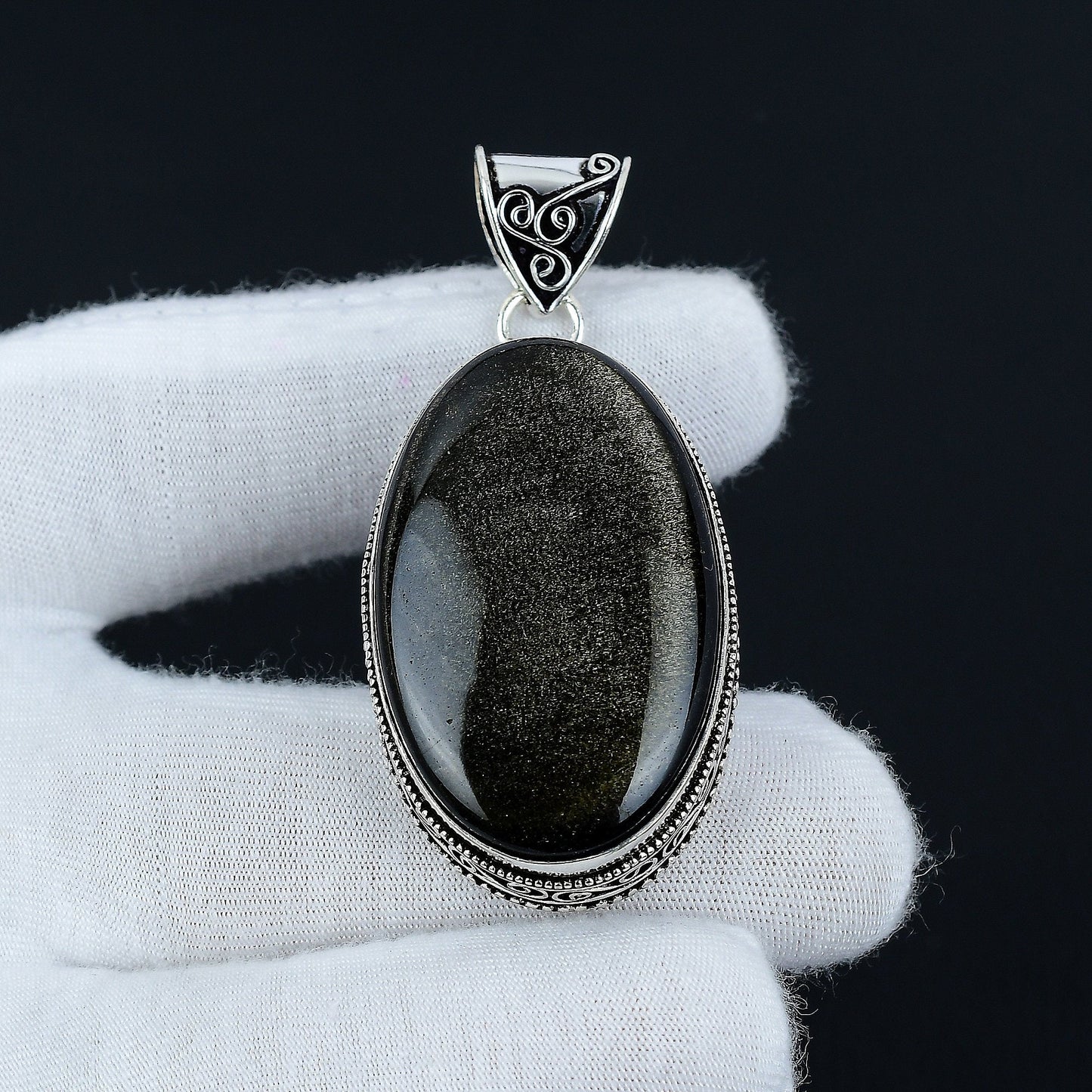 Silver Sheen Obsidian Gemstone Pendant