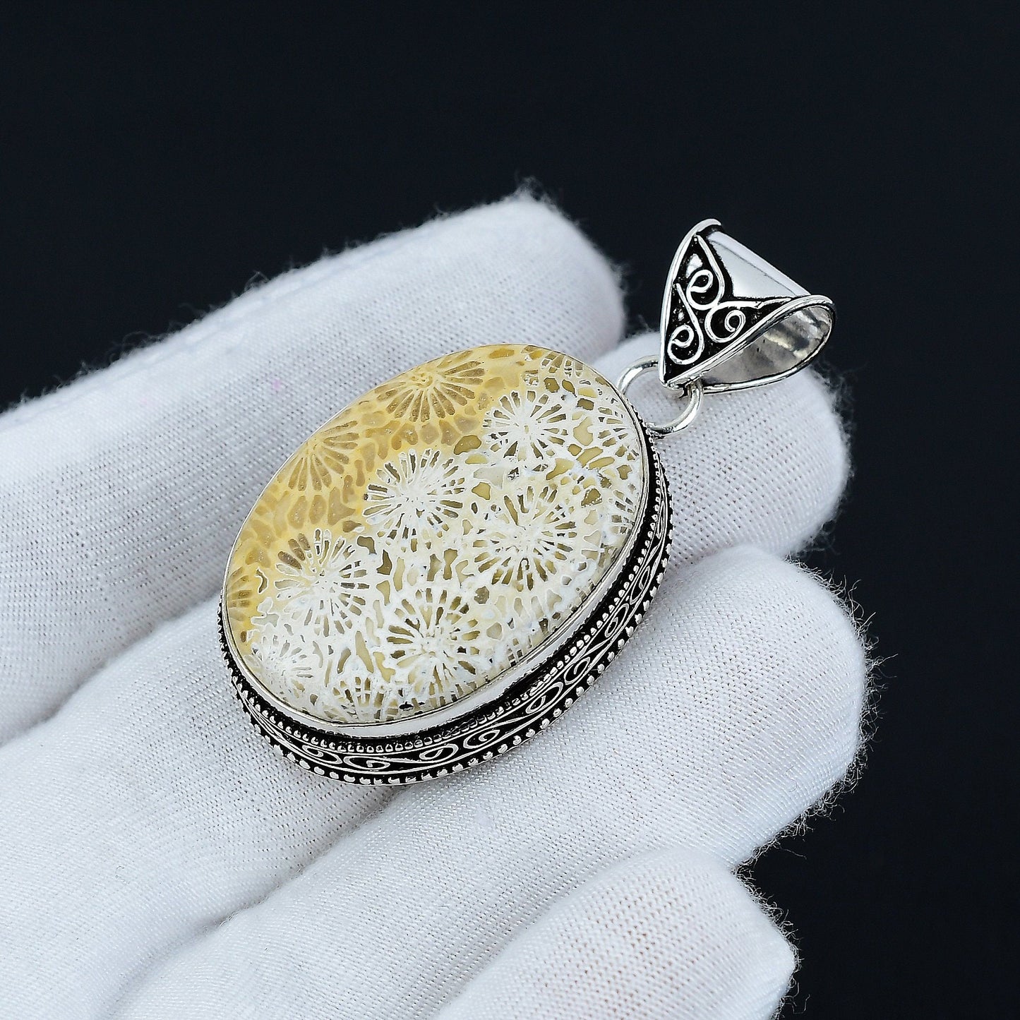 Beige Fossil Coral Gemstone Pendant