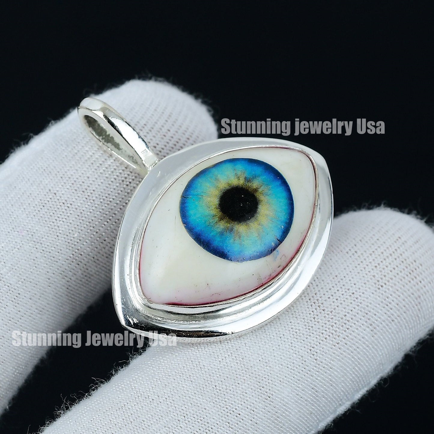 Ice Blue Human Eye Gemstone Pendant