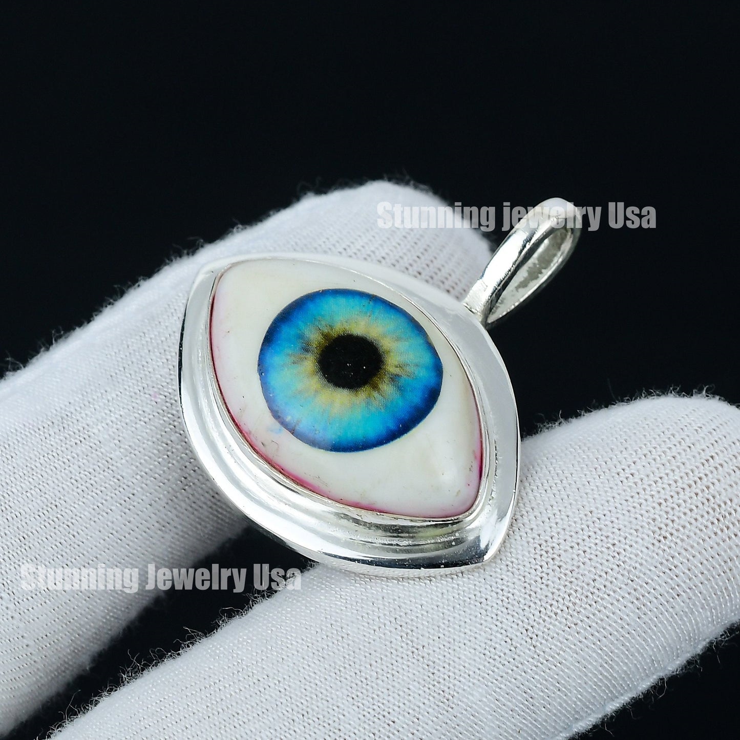 Ice Blue Human Eye Gemstone Pendant
